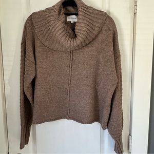 Olive&Oak Brown Cropped Cowl Neck Sweater with Balloon Ribbed Sleeves Size L